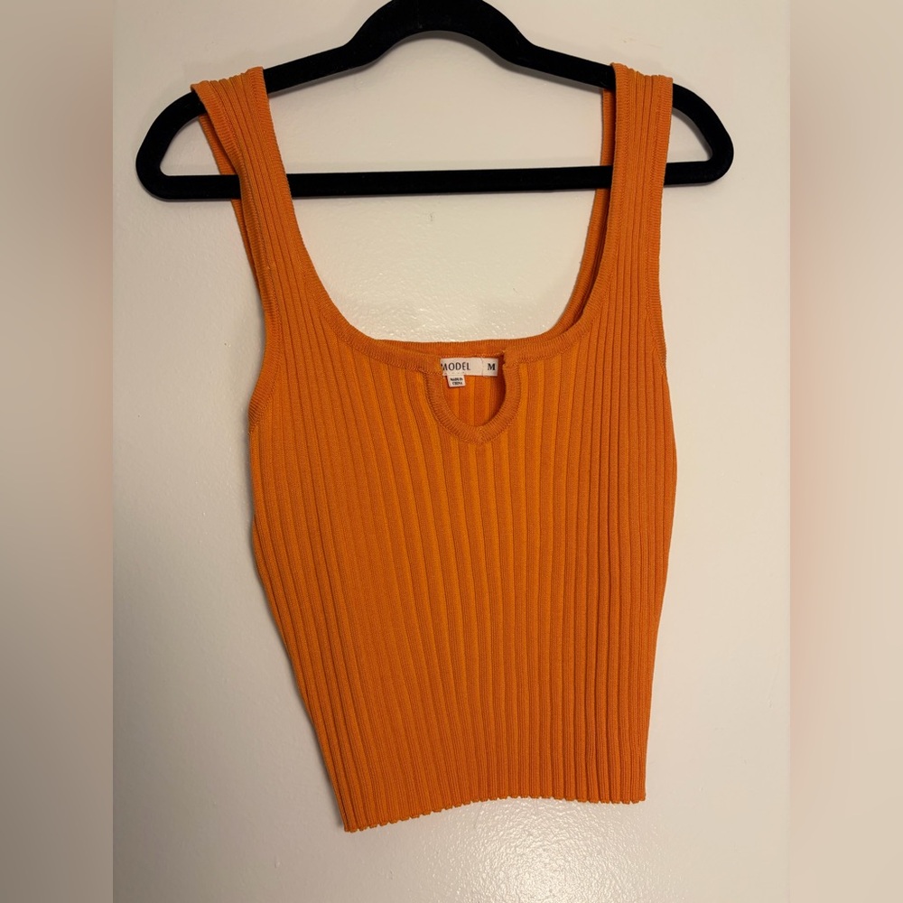 Orange Ribbed Knit Crop Top Tank